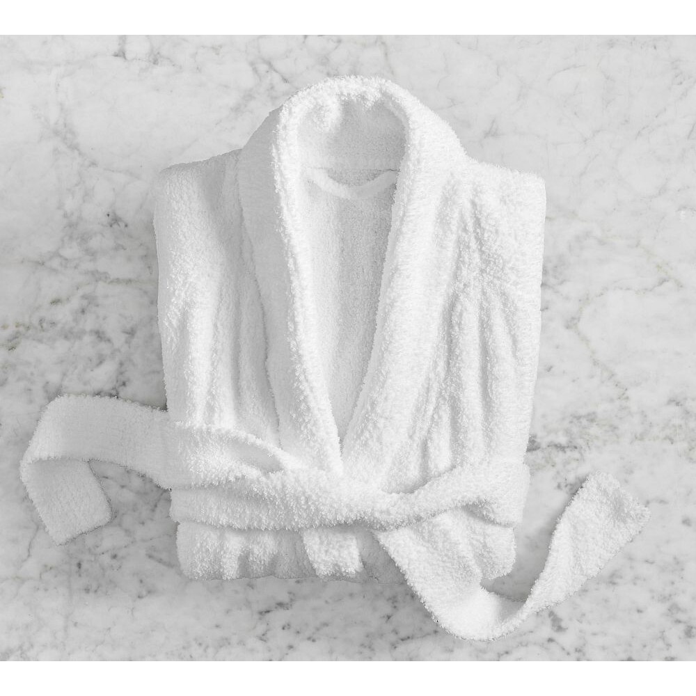 POTTERY BARN COZY RIBBED FLEECE ROBE, Medium~ WHITE Okeo-Tex Plush Fluffy